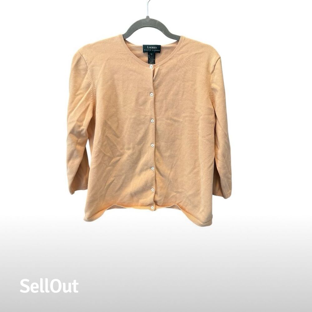 Lauren Ralph Lauren Women's Peach Button-Up Cardigan Sweater Size L
